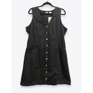 Levis Womens Black Denim Button Front Jumper Dress XL Sleeveless V-Neck S110728